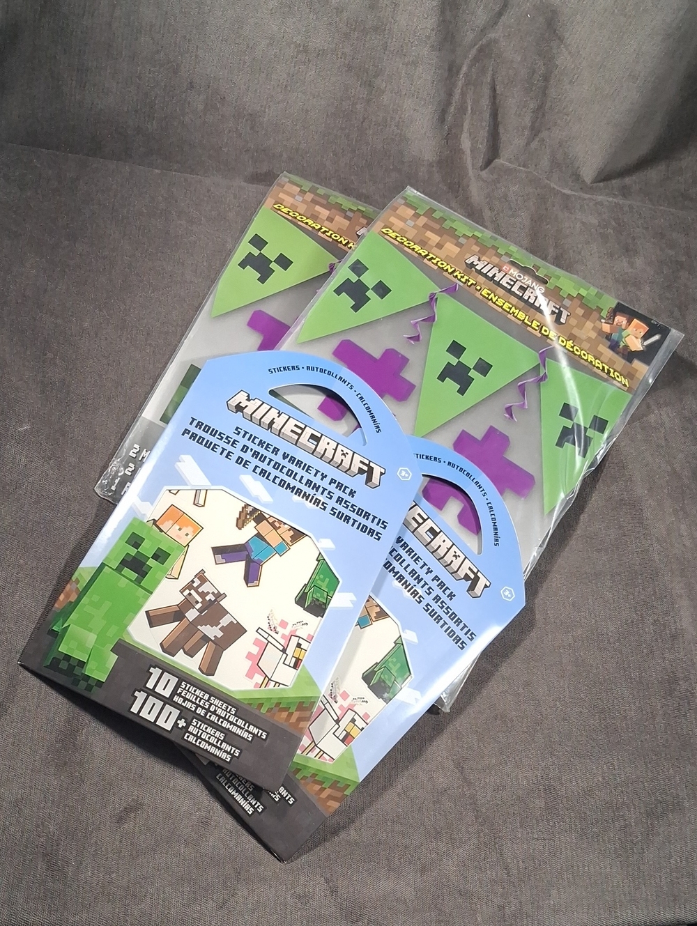 Lot 2 Minecraft Party Decorations PLUS 2 Sticker Variety Packs NEW SEALED